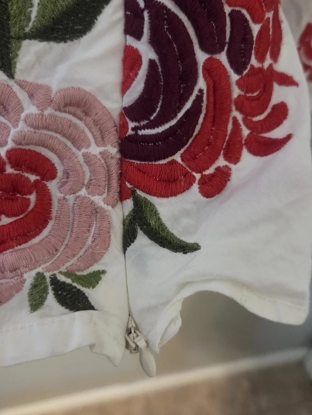 Maeve by Anthropologie Womens Boho White Petal-Embroidered Poplin Blouse Sz 14 - Picture 6 of 9